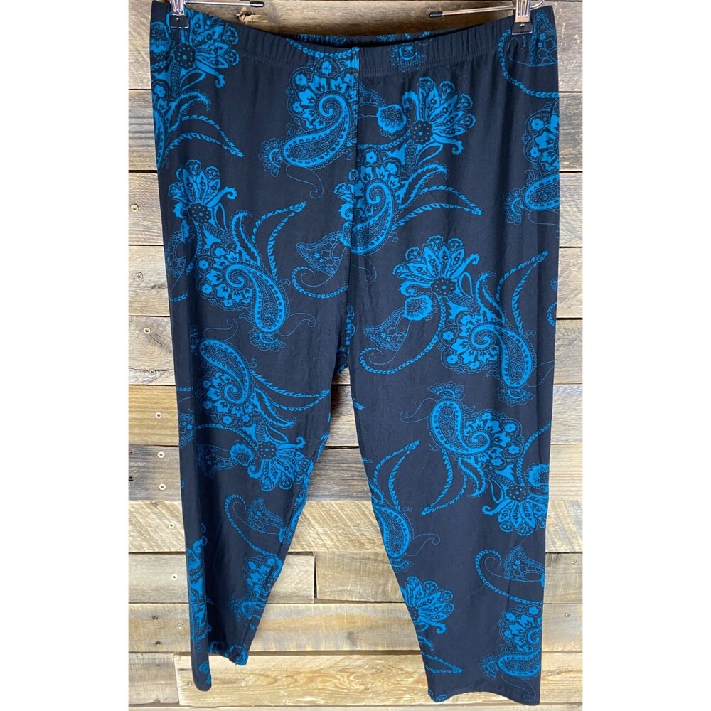 Leggings Depot Women's Plus Sz 3XL-5XL Black W/Teal Blue Capri Leggings